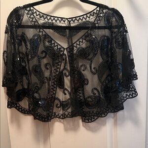 Black Sequin Sheer Capelet